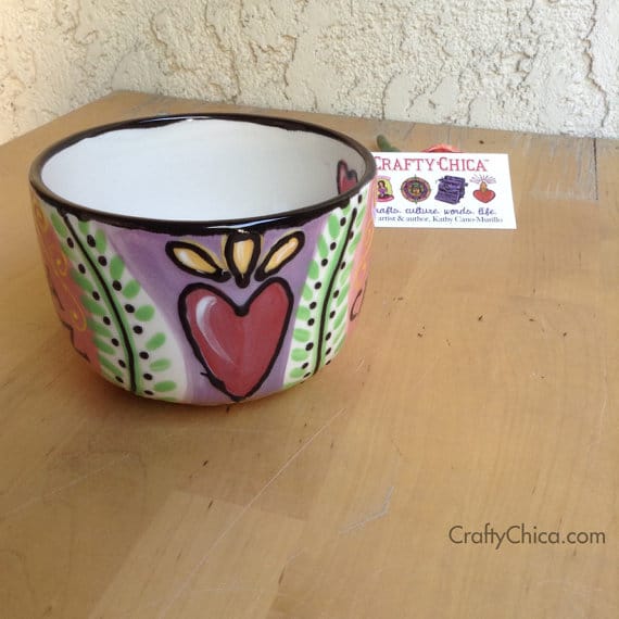 Fired ceramic mug. Perfect for cafecito and pan dulce!The black lines are dimensional Mi vida feliz mug by Crafty Chica.