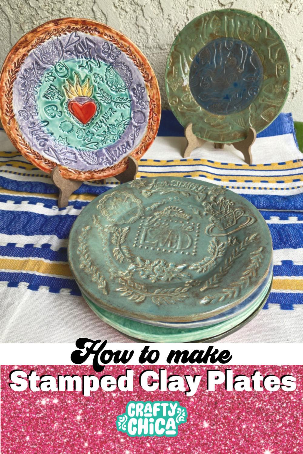 How to make ceramic stamped clay plates! #craftychica #stampedclay #ceramics