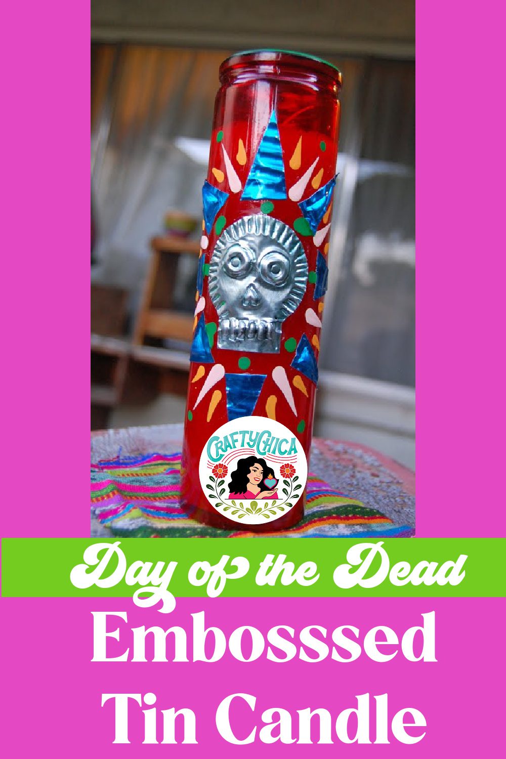 day of the dead embossed tin candle