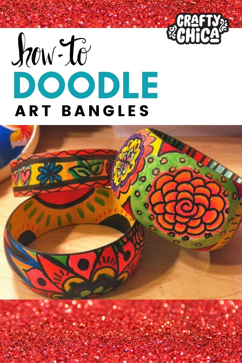 Use markers to create beautiful doodle art bangles. #craftychica #diybangles