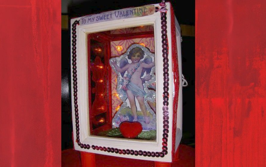 DIY Valentine shadow box with mini-lights