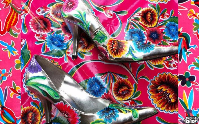 How to paint oilcloth-inspired shoes! #craftychica #paintedshoes