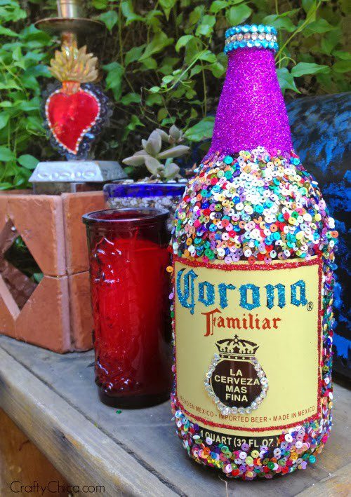 How to embellish a bottle by Crafty Chica.