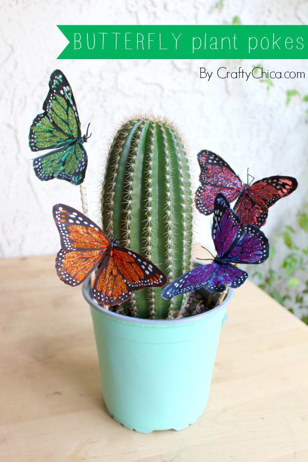Glitter up butterflies and attach to chopsticks to make colorful plant pokes. By Kathy Cano-Muillo, CraftyChica.com
