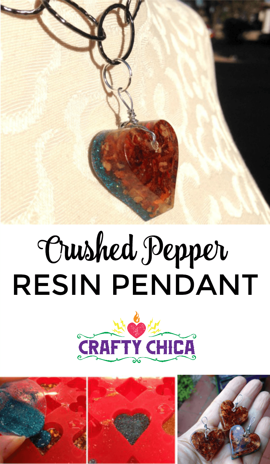 Crushed red peppers in Resin pendant.