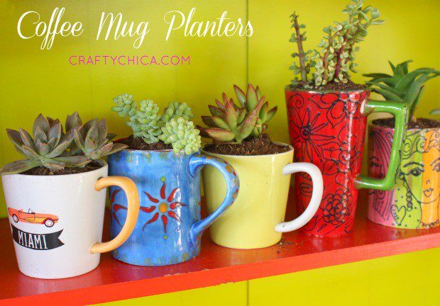 How to turn old mugs into planters by CraftyChica.com