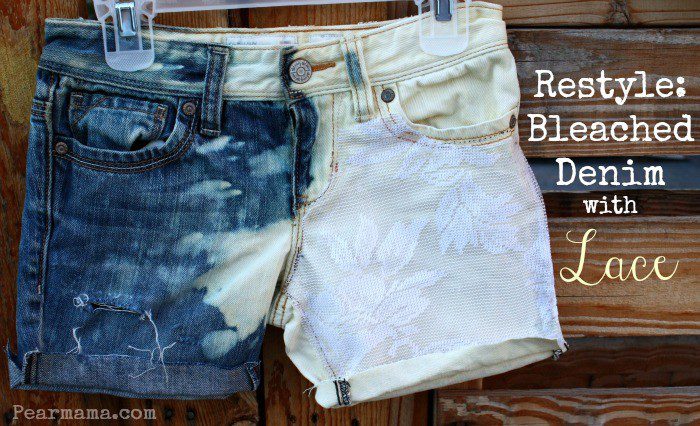 Bleached denim shorts with lace by Pearmama.com