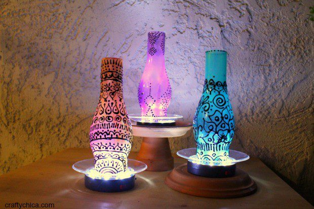 Painted chimney lamps by crafty chica