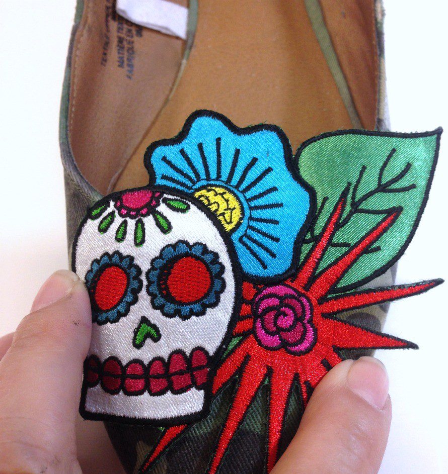 Sugar skull appliqué shoes