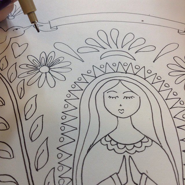 Mother Mary illustration in progress. CraftyChica.com
