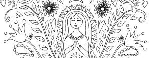 Mother Mary coloring page and/or embroidery pattern by Kathy Cano-Murillo.