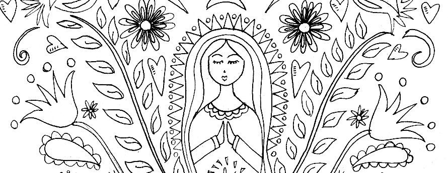 Mother Mary coloring page and/or embroidery pattern by Kathy Cano-Murillo.