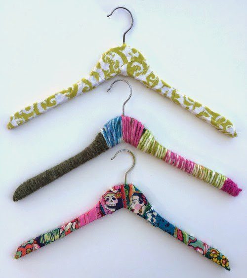 Glue strips of fabric around wood hangers so your clothes don't slip off! By CraftyChica.com.