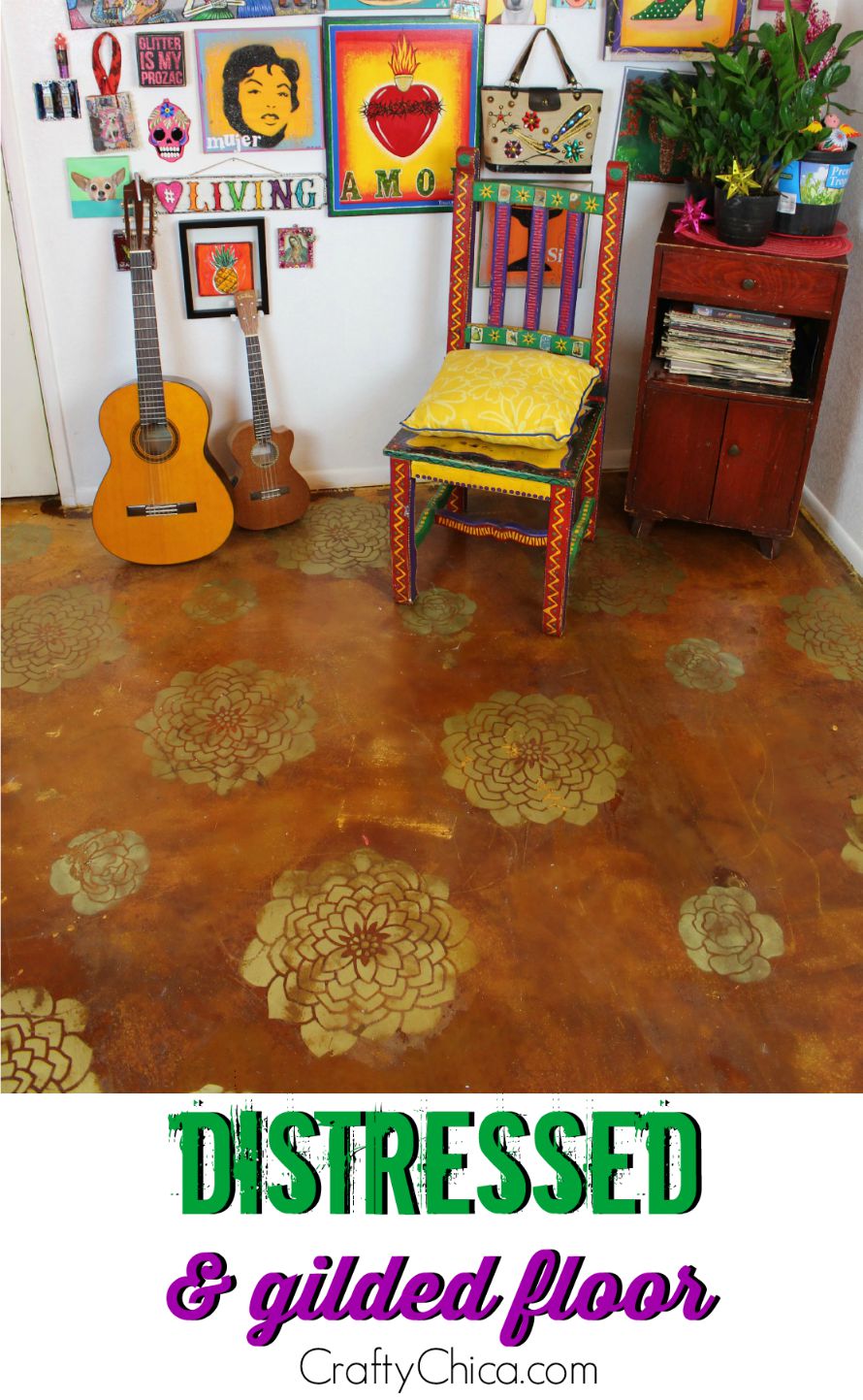 Create the look of a distrssed and gilded floor by CraftyChica.com