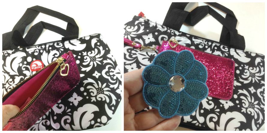 Hot glue a coin purse and applique to a lunch bag!