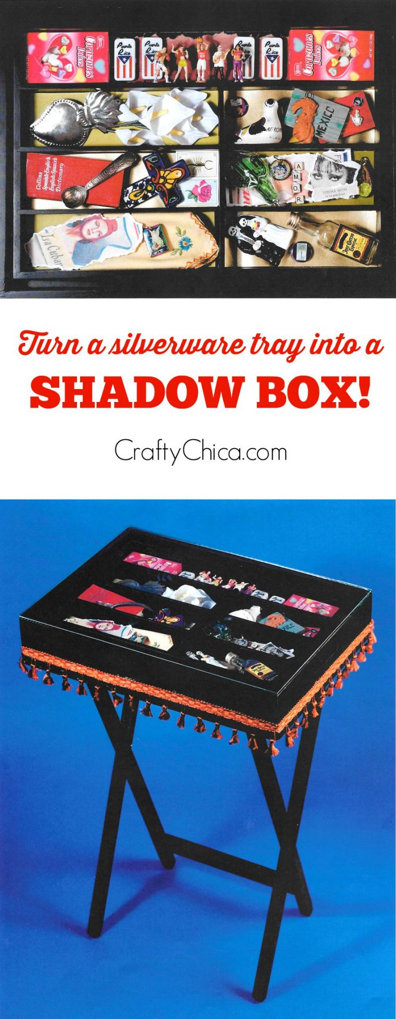 How to make a showbox table from a silverware tray by CraftyChica.com.