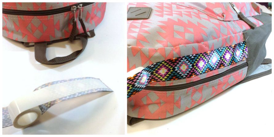 Use permanent fabric tape to affix ribbon around a backpack. 