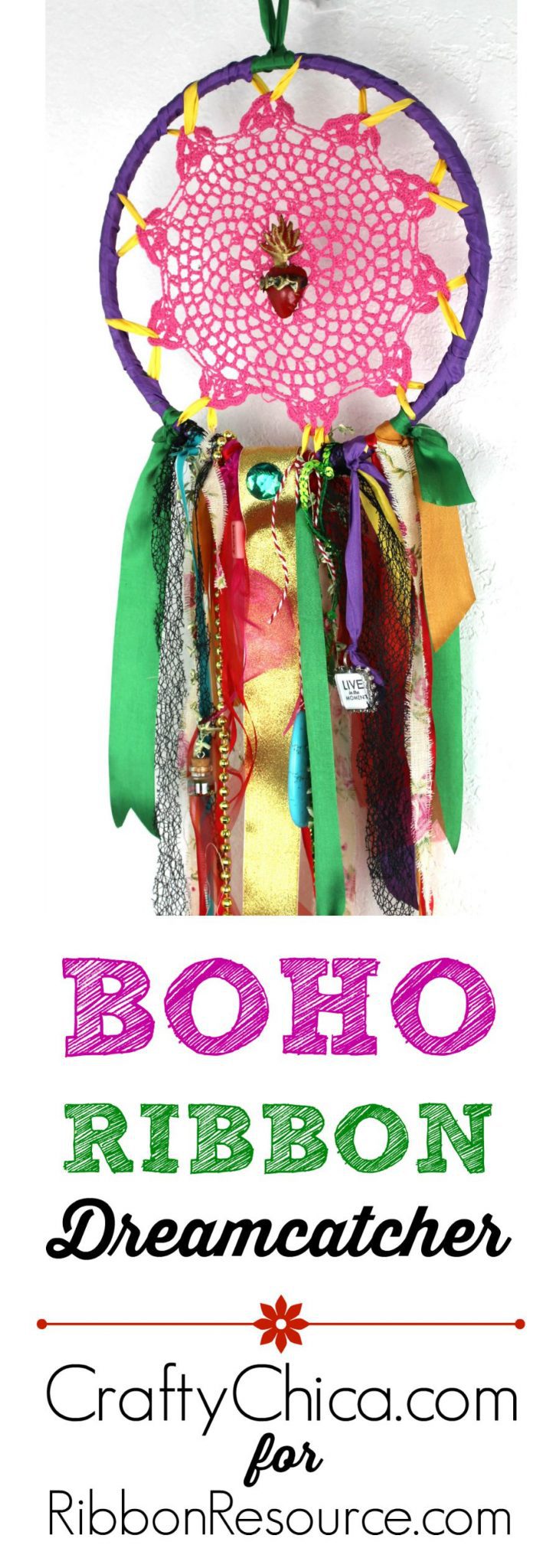 Boho Ribbon Dreamcatcher by CraftyChica.com