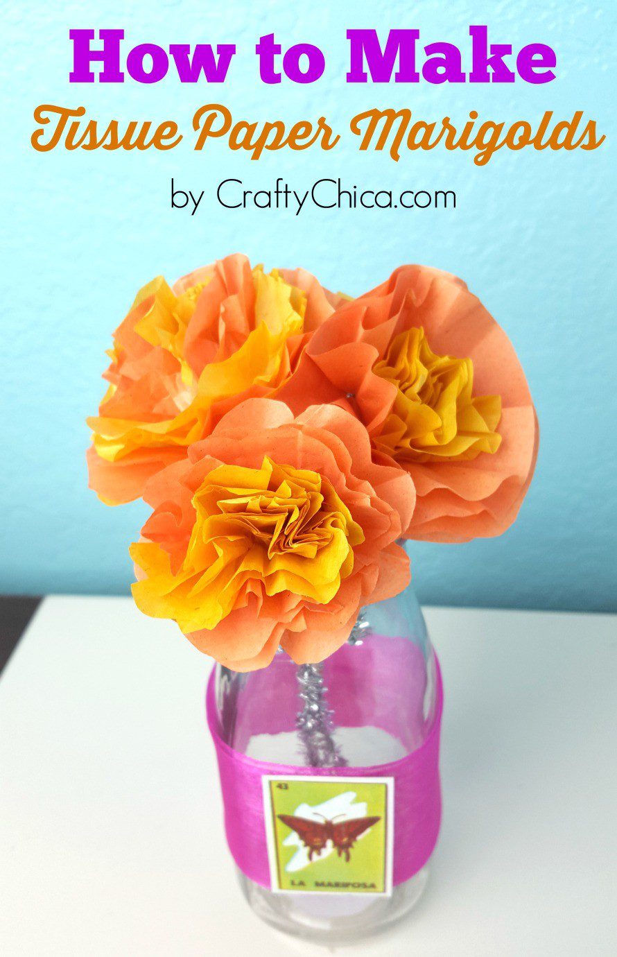 Mexican Crepe Paper Flowers Bouquet of 6 Crafts/ Party By Julia Yellow 