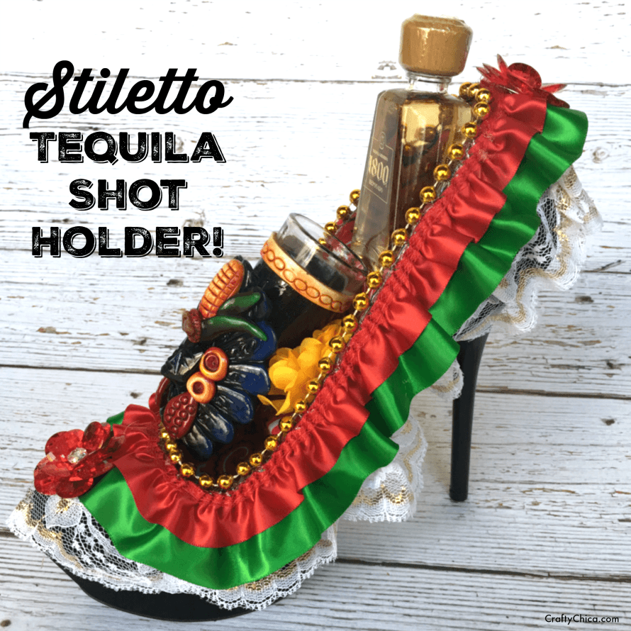 How to turn a stiletto into a tequila shot holder! Great for Cinco de Mayo or weddings! By CraftyChica.com