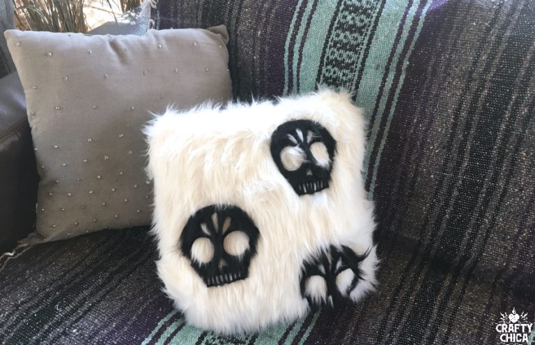 Faux Fur Skull Pillow DIY by CraftyChica.com.