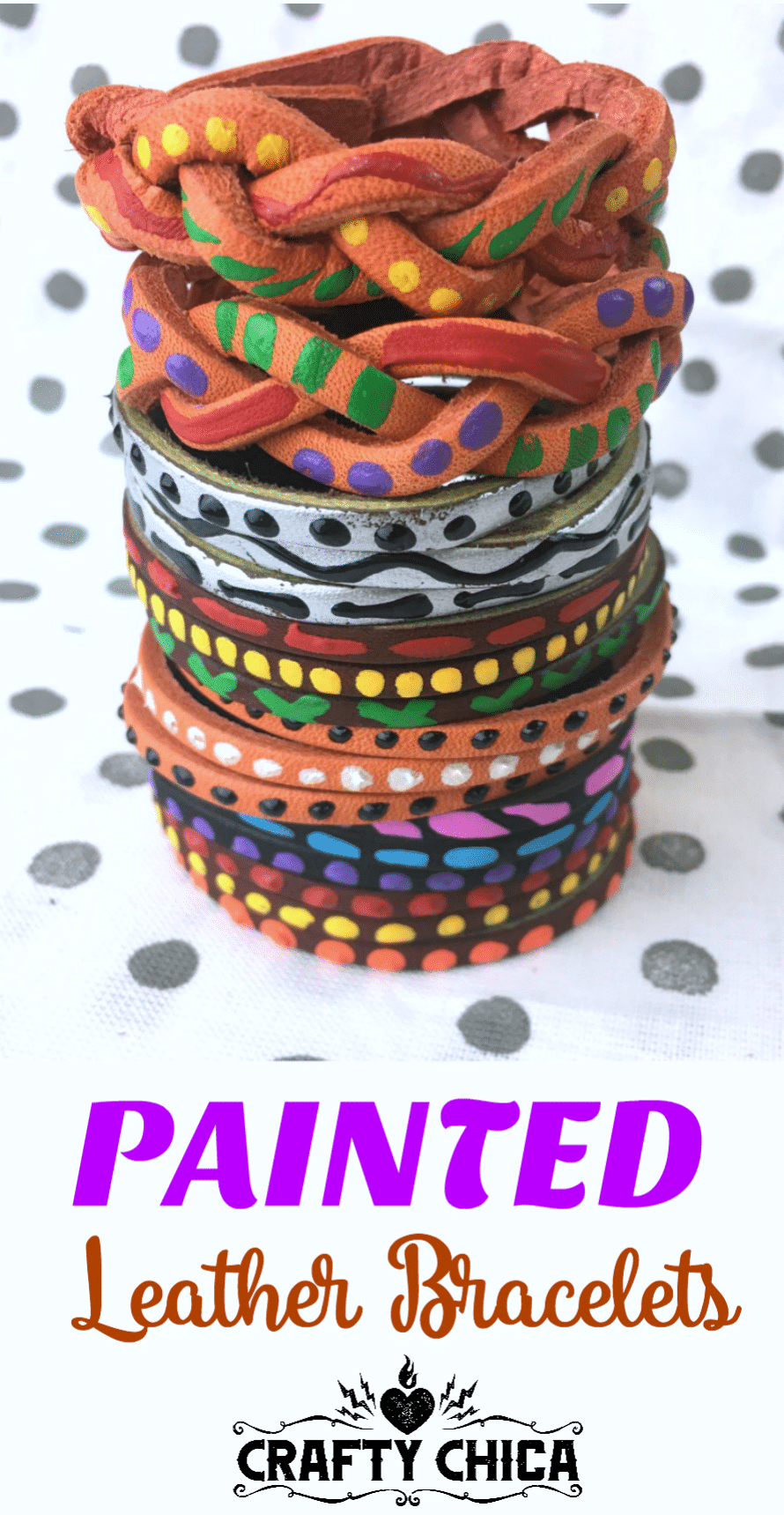Painted leather bracelets by CraftyChica.com