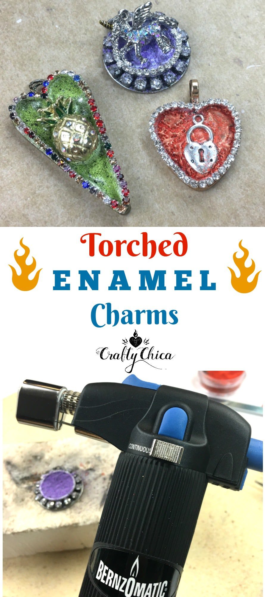 Torched enamel jewelry by CraftyChica.com