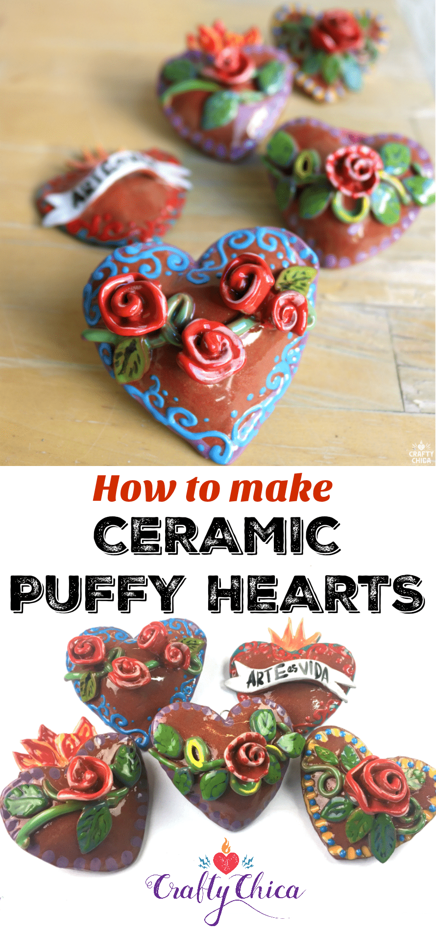 Puffy Ceramic Hearts by Crafty Chica
