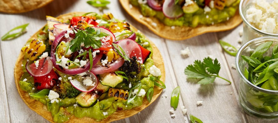 Grilled Vegetable Tostadas with Guacamole by La Tortilla Factory