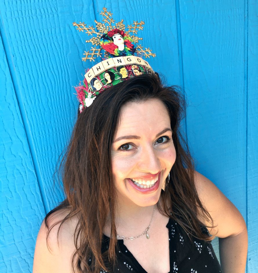 Genevieve Gil models a Crafty Chica art crown. 