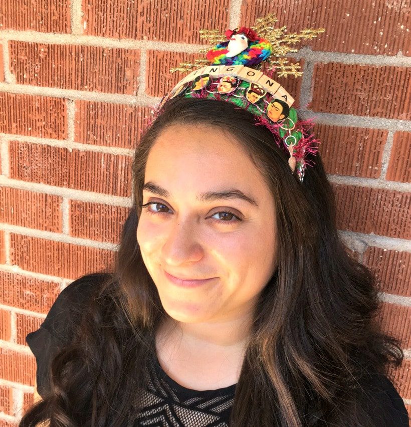 Maira Garcia of enthusiastic About life is wearing a Latinx Art Crown by Crafty Chica. 