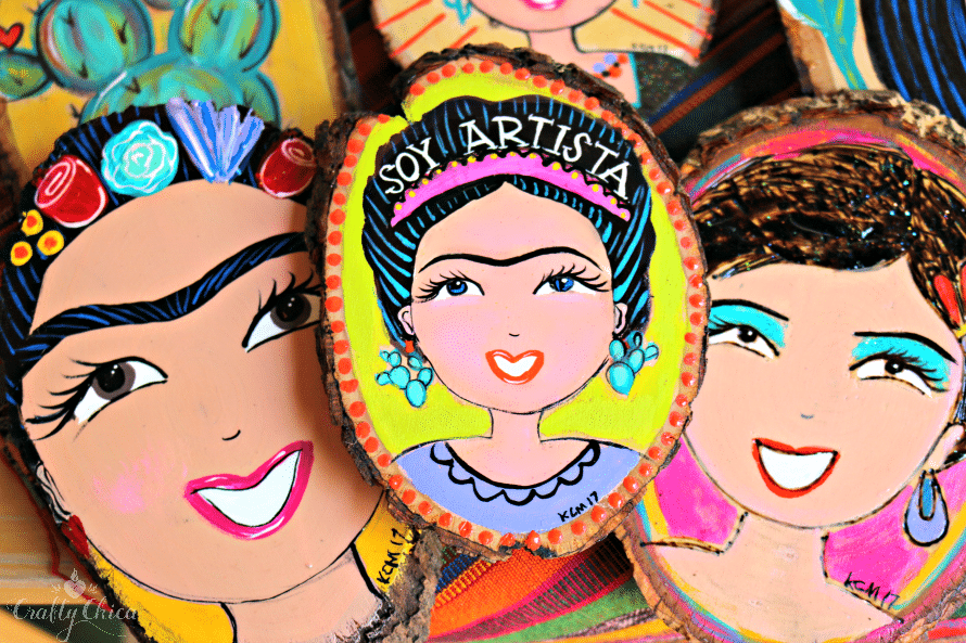 Hand painted Frida Kahlo wood plaques, by Kathy Cano-Murillo.