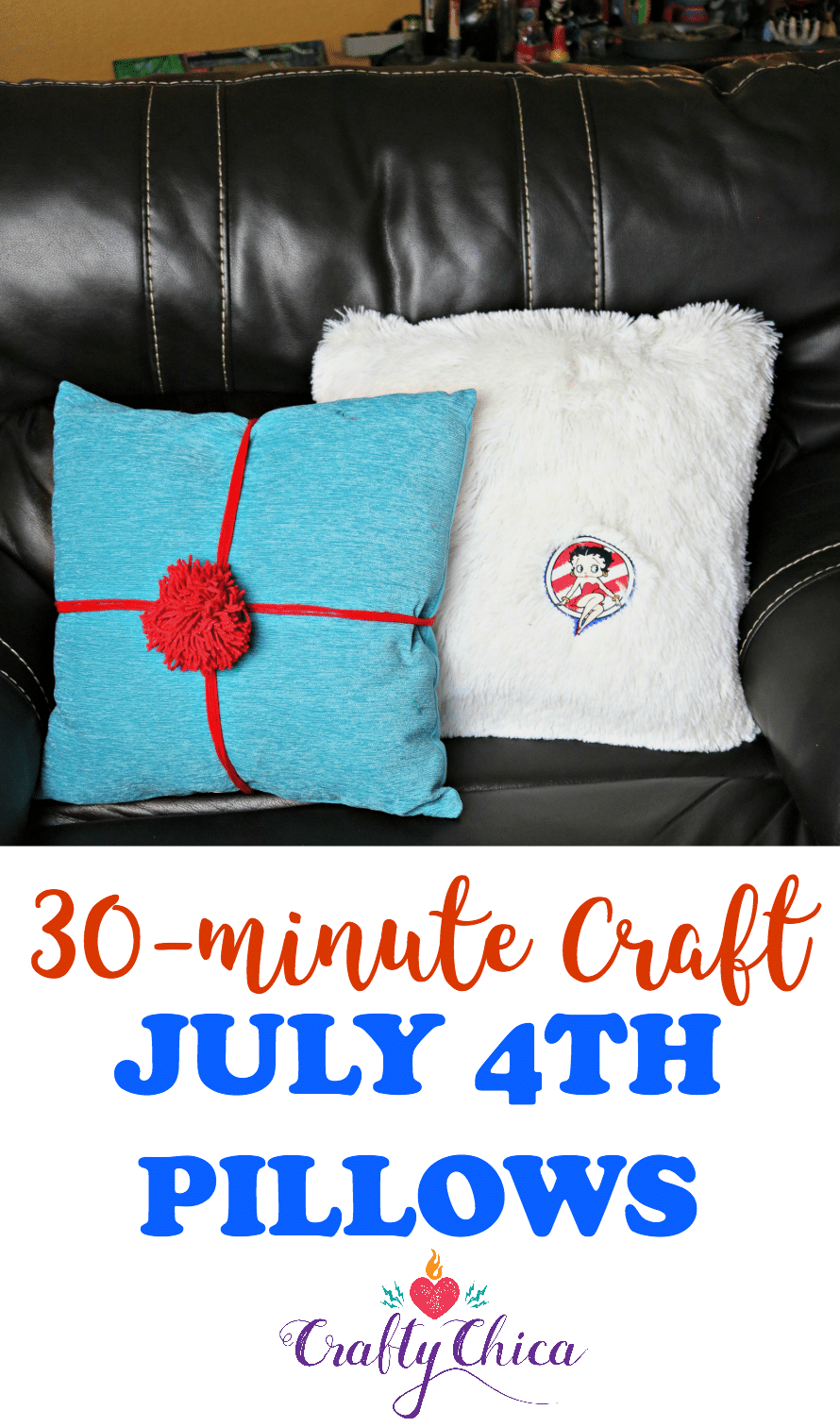 July 4th pillows with removable embellishments, by Crafty Chica.