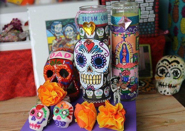 day of the dead candle and mini altar