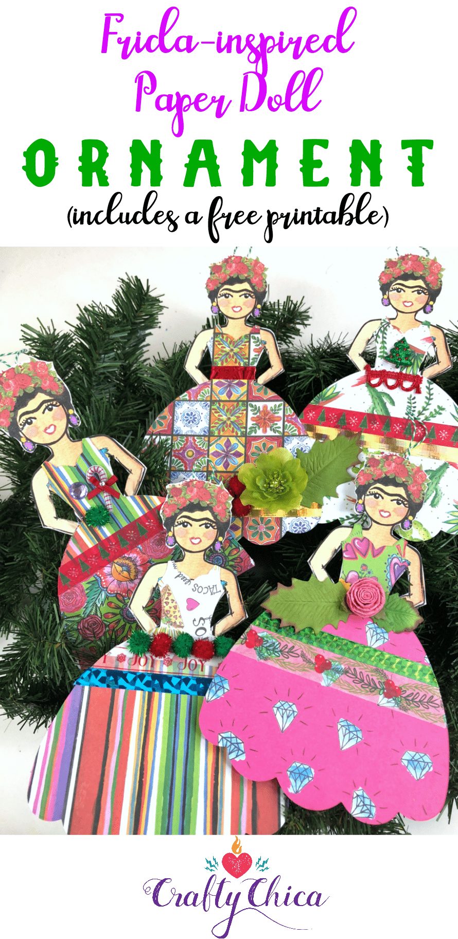 Frida Inspired Paper Doll Ornaments