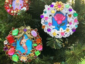 Glitter & gem ornaments by CraftyChica.com
