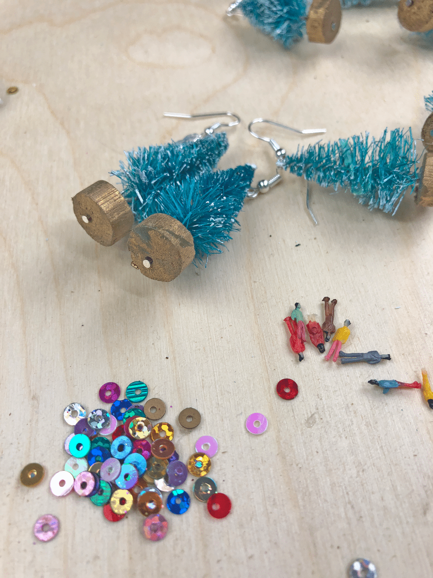 holiday earrings using miniatures