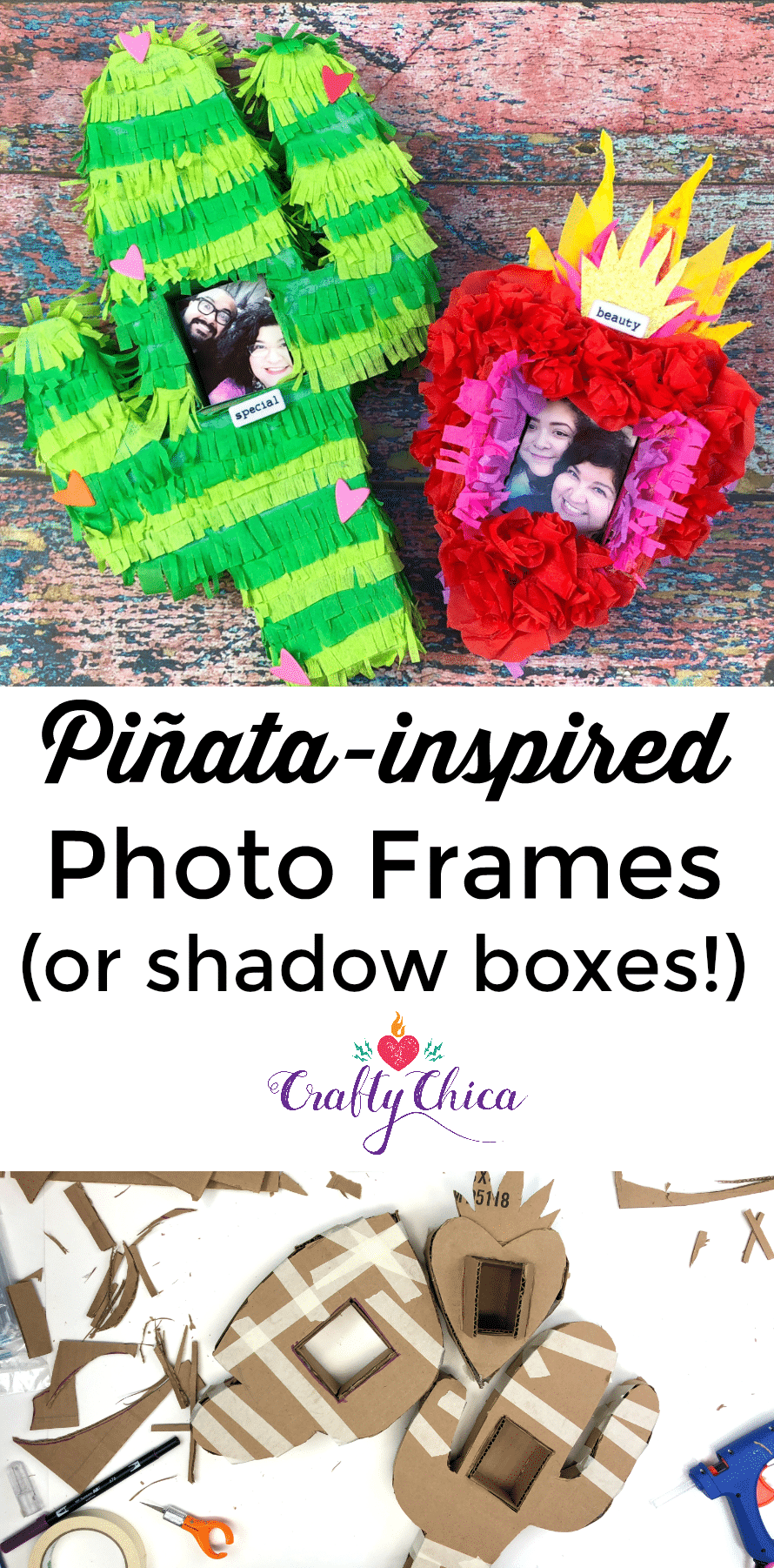 Piñata Craft: Photo frames by Crafty Chica