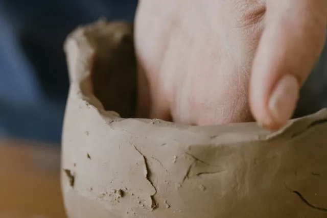 hand built ceramic mug in process