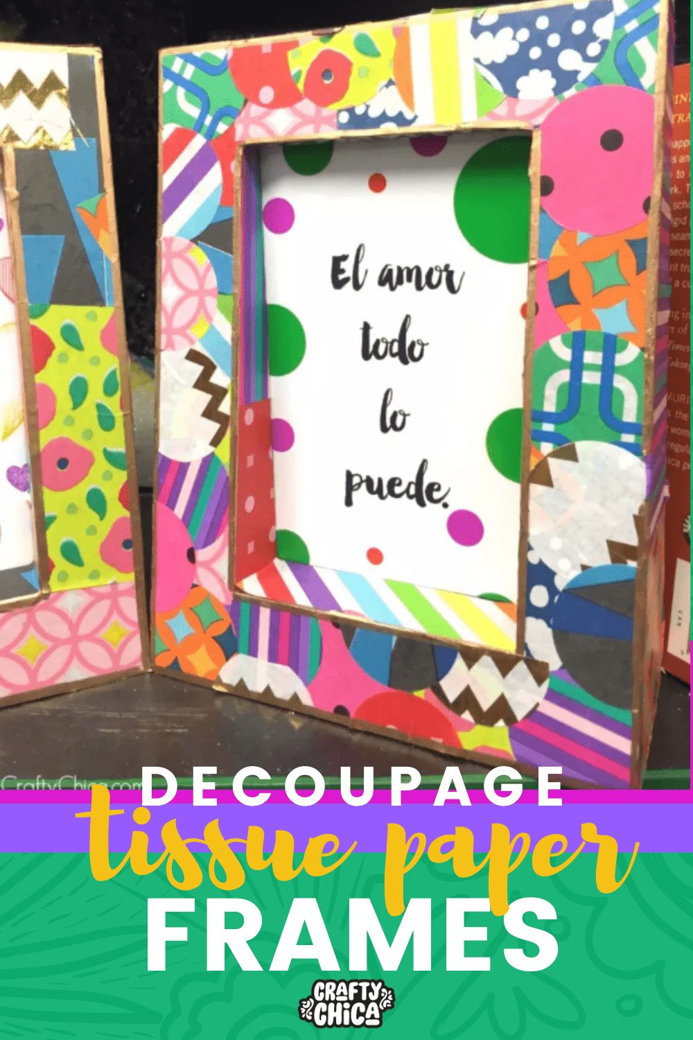 Decoupage tissue Paper Frames #craftychica #decoupageframes