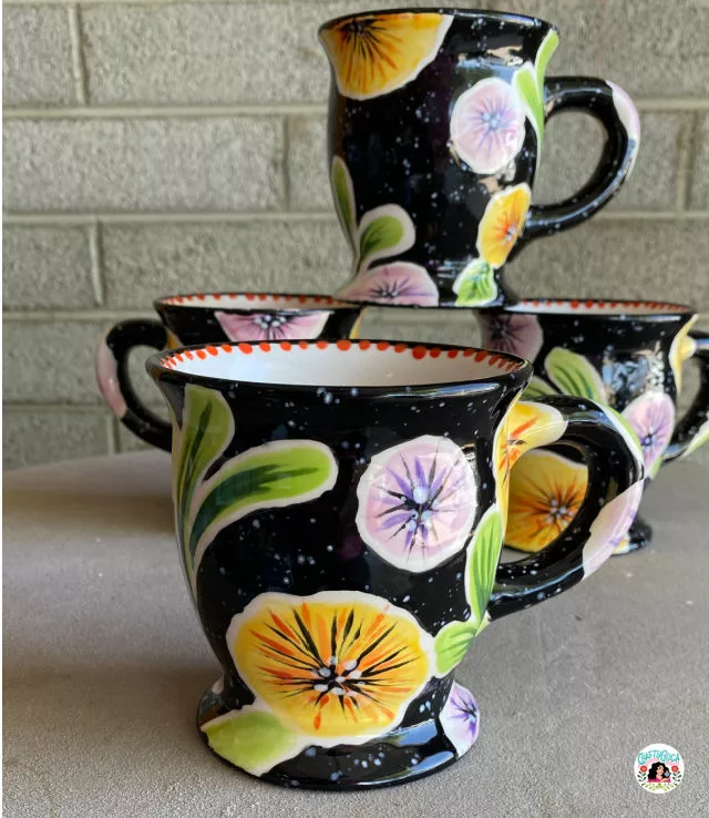 ceramic painting technique - oilcloth flowers