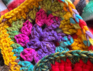 granny square blanket in process