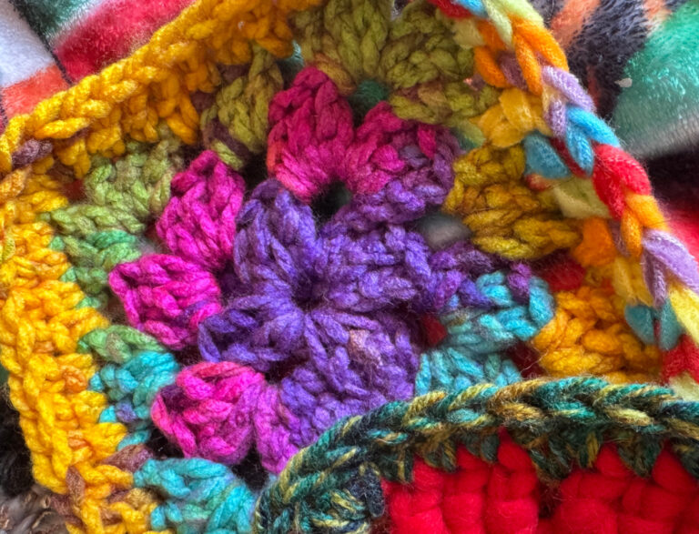 granny square blanket in process