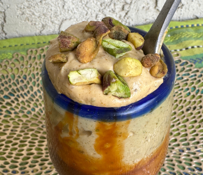 pistachio mousse with cajeta