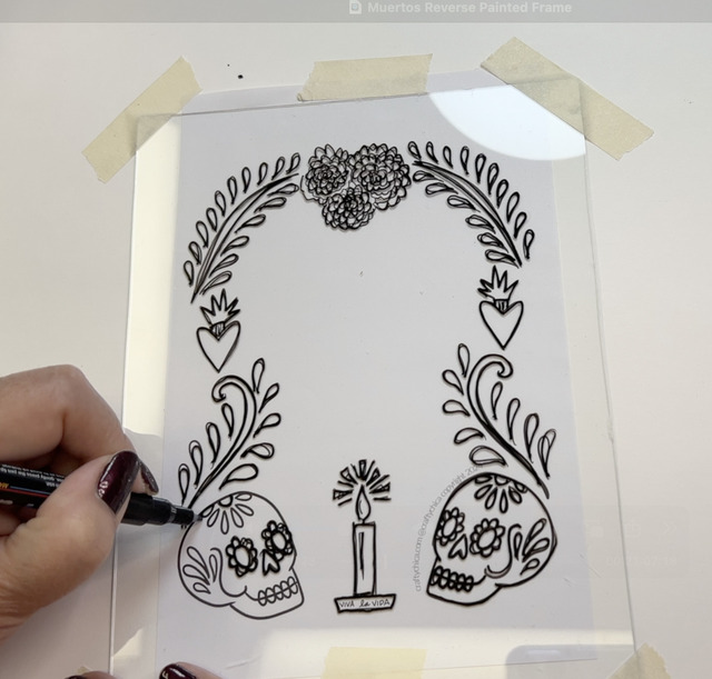 Reverse painted frame for day of the dead